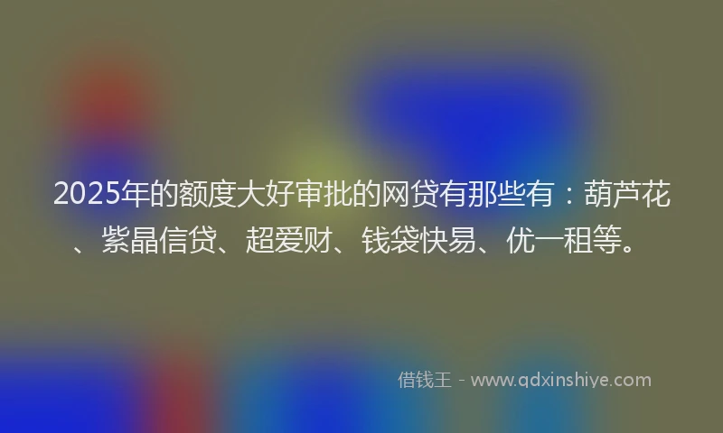 2025年的额度大好审批的网贷有那些有：葫芦花、紫晶信贷、超爱财、钱袋快易、优一租等。