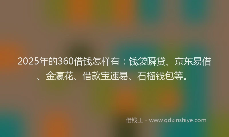 2025年的360借钱怎样有：钱袋瞬贷、京东易借、金瀛花、借款宝速易、石榴钱包等。