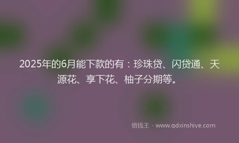 2025年的6月能下款的有：珍珠贷、闪贷通、天源花、享下花、柚子分期等。