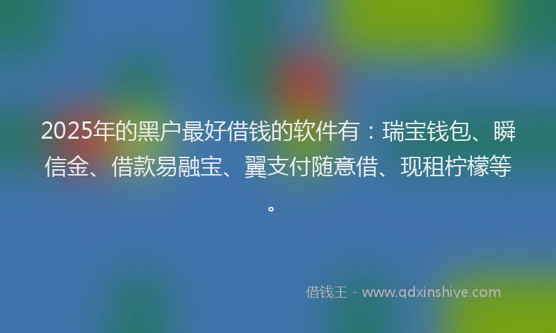 2025年的黑户最好借钱的软件有：瑞宝钱包、瞬信金、借款易融宝、翼支付随意借、现租柠檬等。