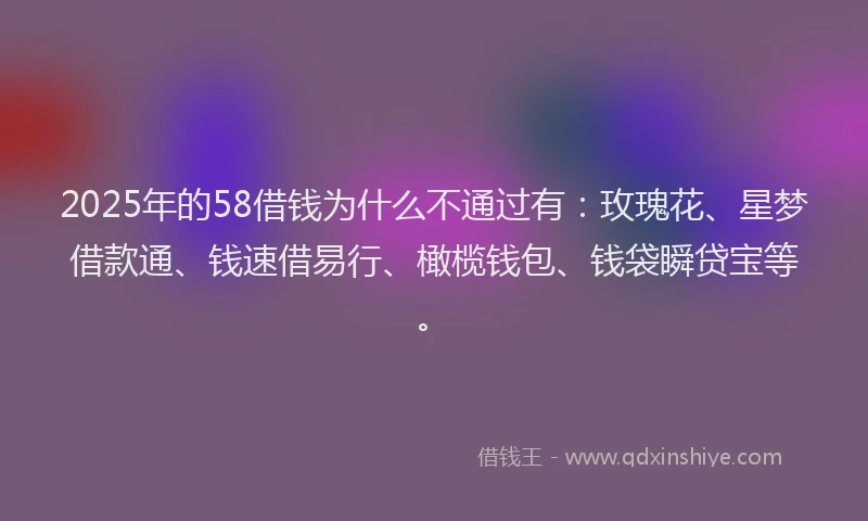 2025年的58借钱为什么不通过有：玫瑰花、星梦借款通、钱速借易行、橄榄钱包、钱袋瞬贷宝等。