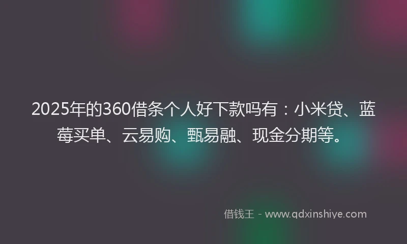 2025年的360借条个人好下款吗有：小米贷、蓝莓买单、云易购、甄易融、现金分期等。