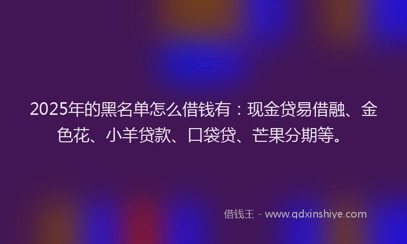 2025年的黑名单怎么借钱有:现金贷易借融、金色花、小羊贷款、口袋贷、芒果分期等。