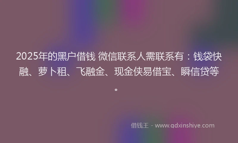 2025年的黑户借钱 微信联系人需联系有：钱袋快融、萝卜租、飞融金、现金侠易借宝、瞬信贷等。