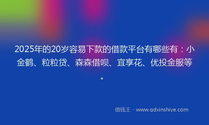 2025年的20岁容易下款的借款平台有哪些有：小金鹤、粒粒贷、森森借呗、宜享花、优投金服等。