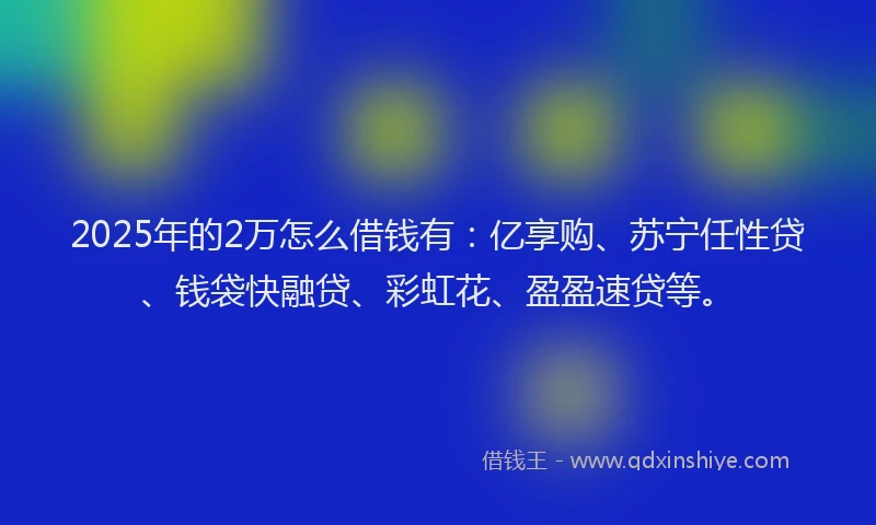 2025年的2万怎么借钱有：亿享购、苏宁任性贷、钱袋快融贷、彩虹花、盈盈速贷等。