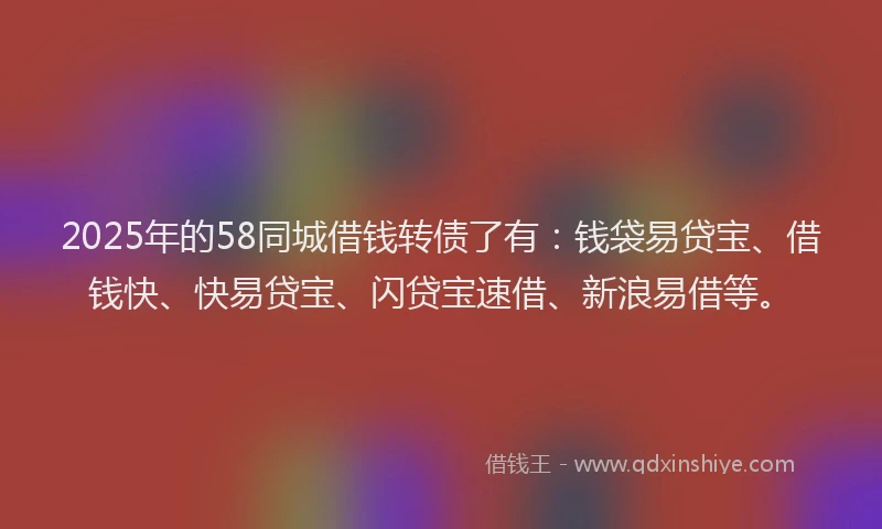 2025年的58同城借钱转债了有：钱袋易贷宝、借钱快、快易贷宝、闪贷宝速借、新浪易借等。