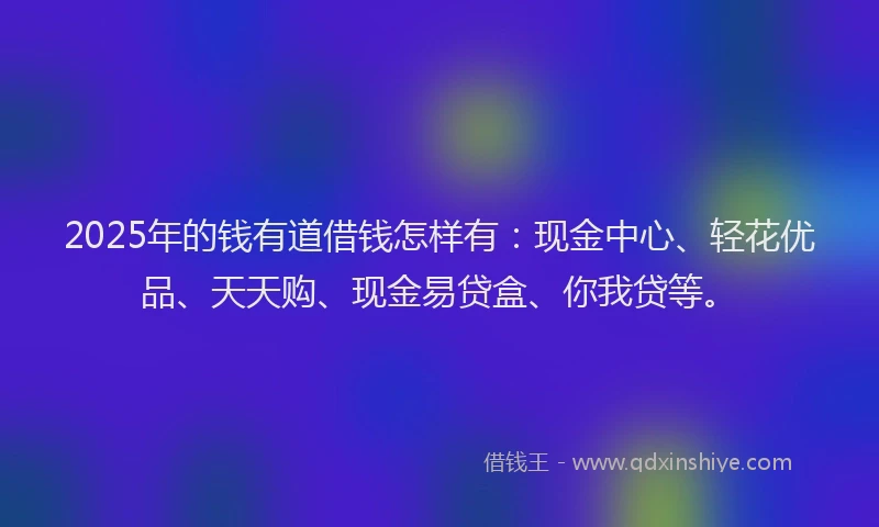 2025年的钱有道借钱怎样有：现金中心、轻花优品、天天购、现金易贷盒、你我贷等。
