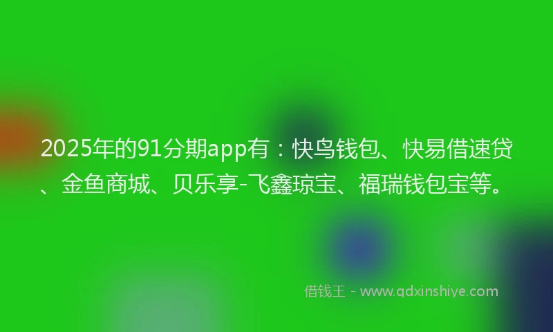 2025年的91分期app有：快鸟钱包、快易借速贷、金鱼商城、贝乐享-飞鑫琼宝、福瑞钱包宝等。