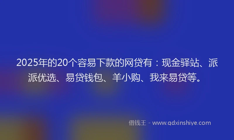 2025年的20个容易下款的网贷有：现金驿站、派派优选、易贷钱包、羊小购、我来易贷等。