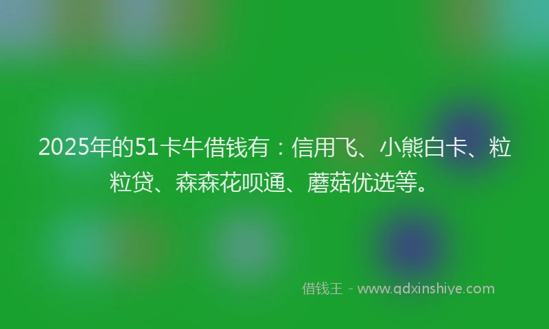 2025年的51卡牛借钱有：信用飞、小熊白卡、粒粒贷、森森花呗通、蘑菇优选等。