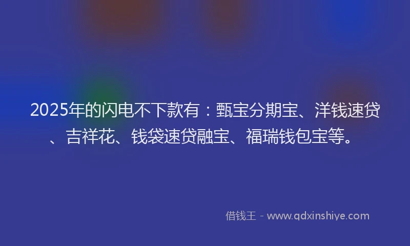 2025年的闪电不下款有：甄宝分期宝、洋钱速贷、吉祥花、钱袋速贷融宝、福瑞钱包宝等。