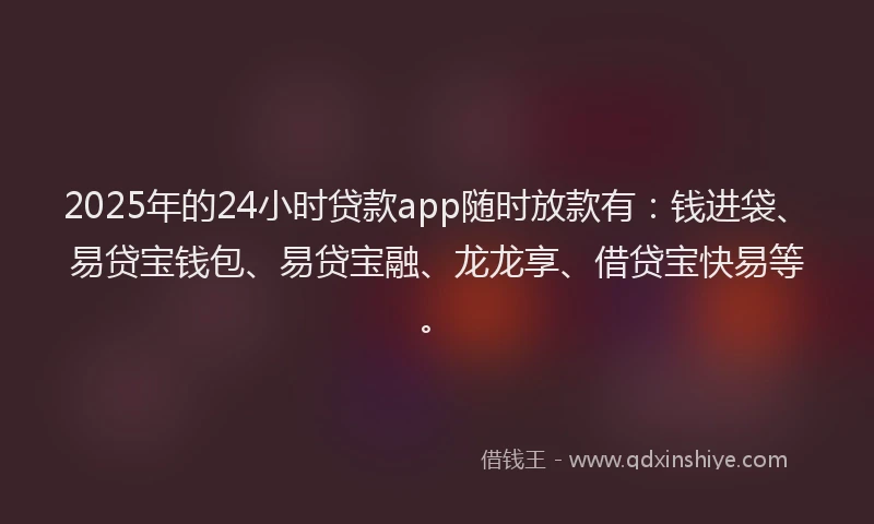 2025年的24小时贷款app随时放款有：钱进袋、易贷宝钱包、易贷宝融、龙龙享、借贷宝快易等。