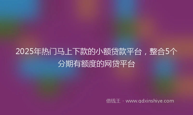 2025年热门马上下款的小额贷款平台，整合5个分期有额度的网贷平台