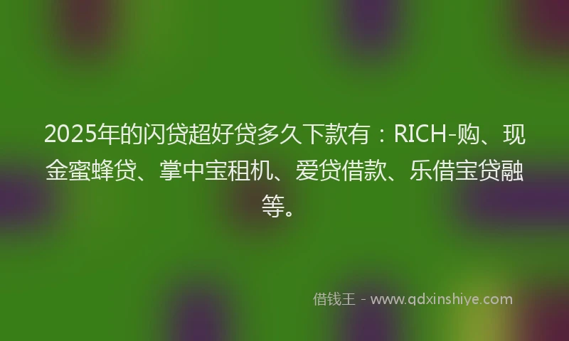 2025年的闪贷超好贷多久下款有:RICH-购、现金蜜蜂贷、掌中宝租机、爱贷借款、乐借宝贷融等。