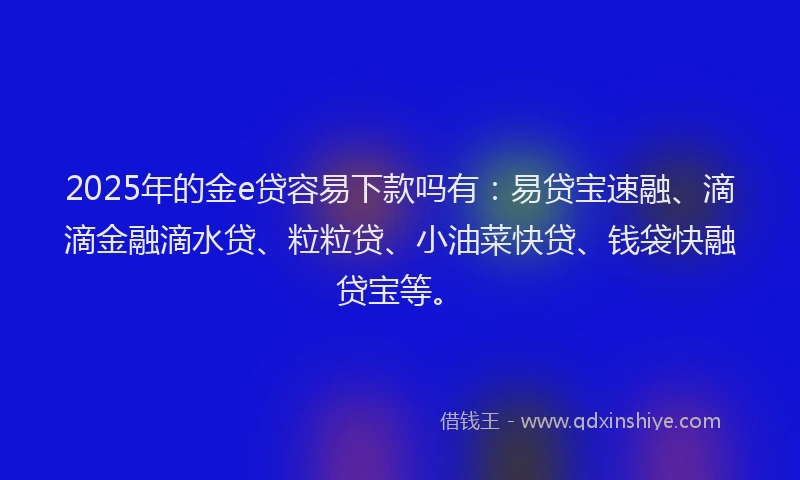 2025年的金e贷容易下款吗有：易贷宝速融、滴滴金融滴水贷、粒粒贷、小油菜快贷、钱袋快融贷宝等。