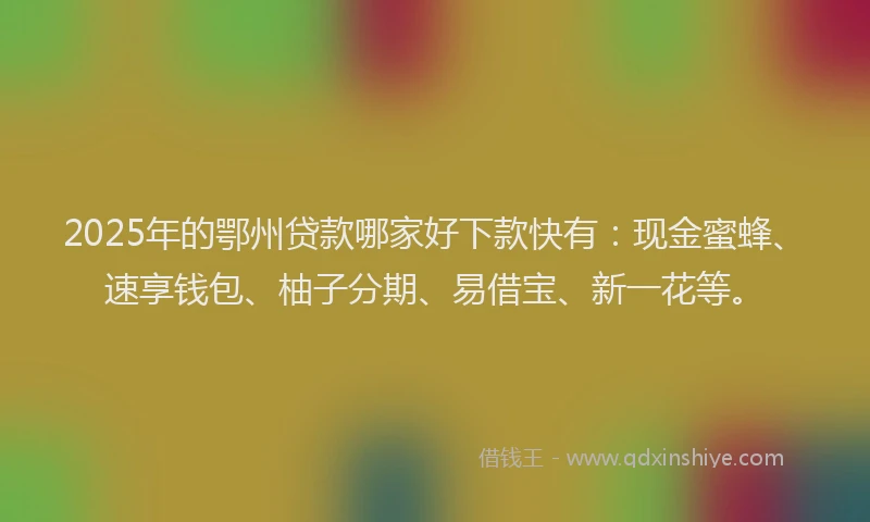 2025年的鄂州贷款哪家好下款快有:现金蜜蜂、速享钱包、柚子分期、易借宝、新一花等。