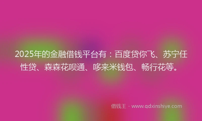 2025年的金融借钱平台有：百度贷你飞、苏宁任性贷、森森花呗通、哆来米钱包、畅行花等。
