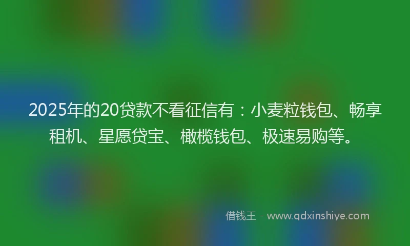 2025年的20贷款不看征信有：小麦粒钱包、畅享租机、星愿贷宝、橄榄钱包、极速易购等。