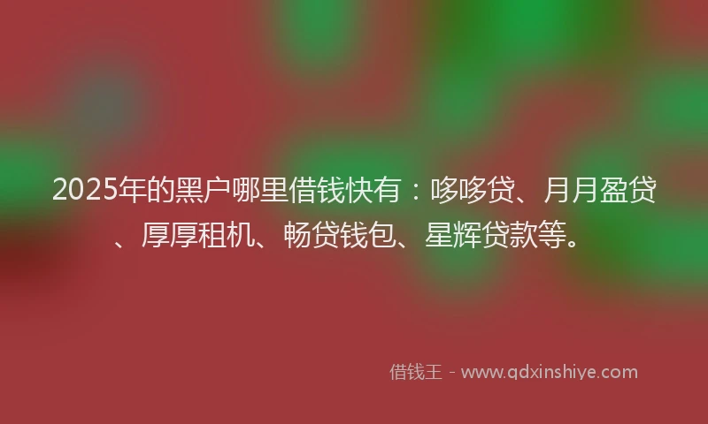 2025年的黑户哪里借钱快有：哆哆贷、月月盈贷、厚厚租机、畅贷钱包、星辉贷款等。