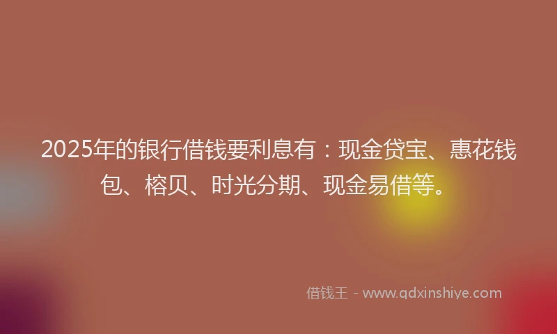 2025年的银行借钱要利息有：现金贷宝、惠花钱包、榕贝、时光分期、现金易借等。