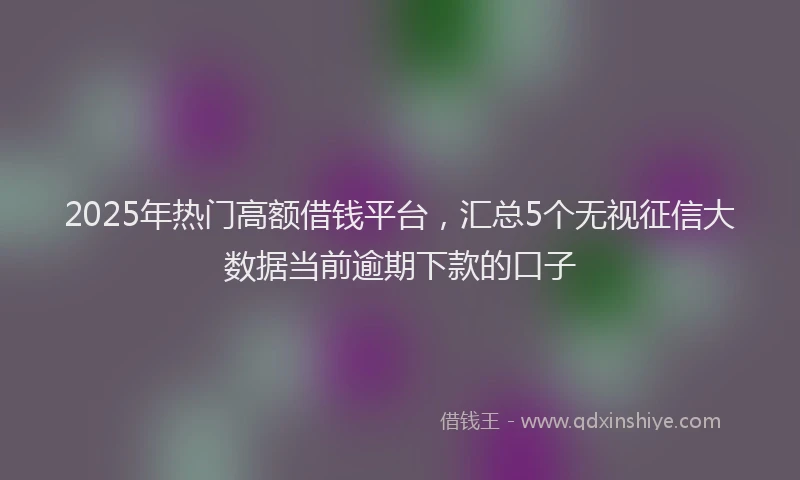 2025年热门高额借钱平台，汇总5个无视征信大数据当前逾期下款的口子