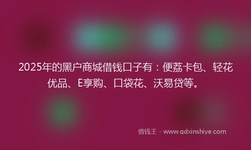 2025年的黑户商城借钱口子有：便荔卡包、轻花优品、E享购、口袋花、沃易贷等。
