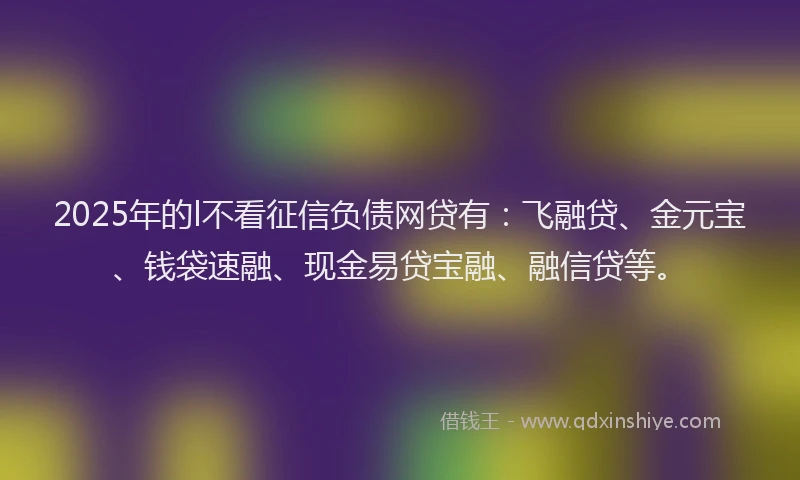 2025年的l不看征信负债网贷有：飞融贷、金元宝、钱袋速融、现金易贷宝融、融信贷等。