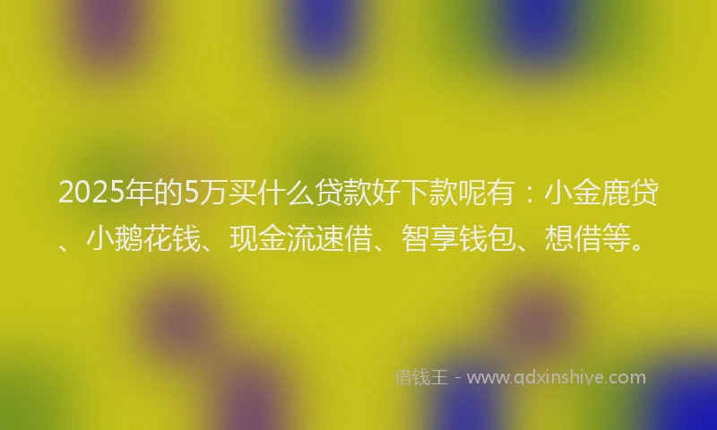 2025年的5万买什么贷款好下款呢有：小金鹿贷、小鹅花钱、现金流速借、智享钱包、想借等。