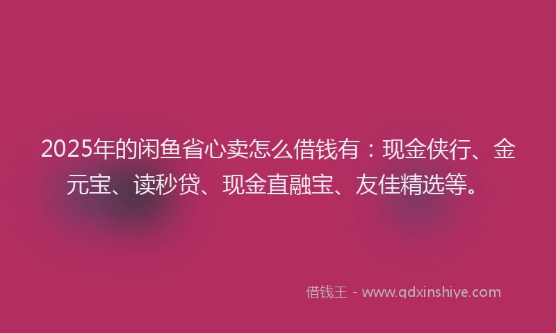 2025年的闲鱼省心卖怎么借钱有：现金侠行、金元宝、读秒贷、现金直融宝、友佳精选等。