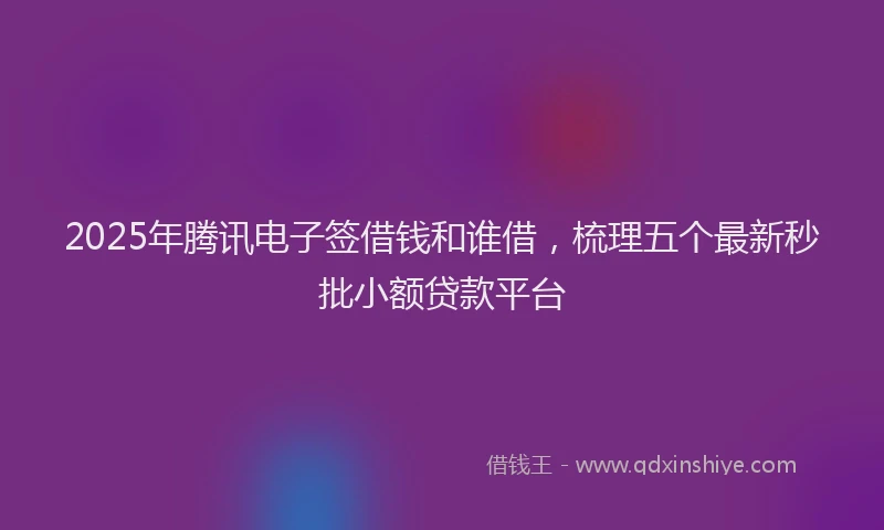 2025年腾讯电子签借钱和谁借，梳理五个最新秒批小额贷款平台