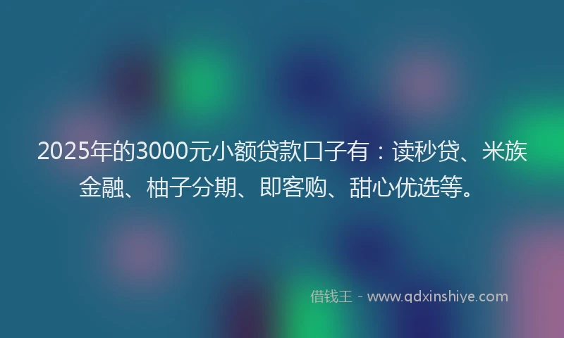 2025年的3000元小额贷款口子有：读秒贷、米族金融、柚子分期、即客购、甜心优选等。