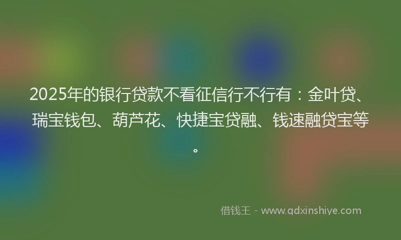 2025年的银行贷款不看征信行不行有:金叶贷、瑞宝钱包、葫芦花、快捷宝贷融、钱速融贷宝等。
