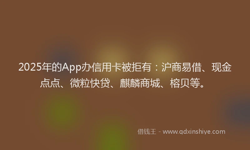 2025年的App办信用卡被拒有：沪商易借、现金点点、微粒快贷、麒麟商城、榕贝等。
