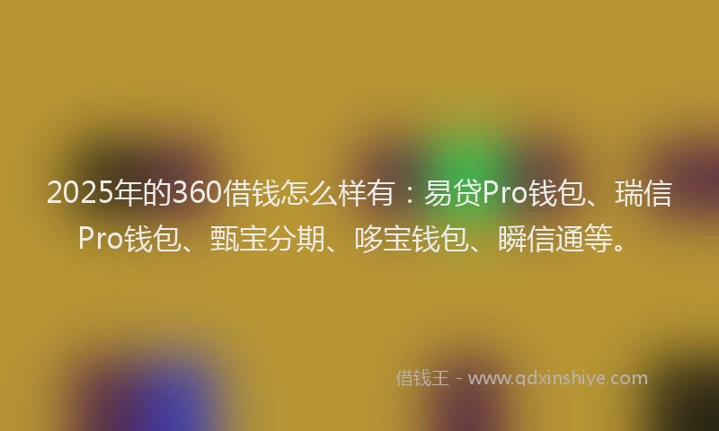 2025年的360借钱怎么样有：易贷Pro钱包、瑞信Pro钱包、甄宝分期、哆宝钱包、瞬信通等。