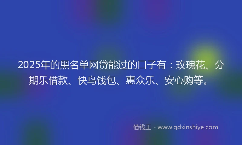 2025年的黑名单网贷能过的口子有:玫瑰花、分期乐借款、快鸟钱包、惠众乐、安心购等。