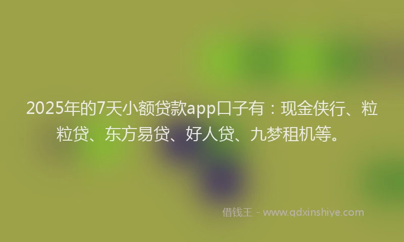 2025年的7天小额贷款app口子有：现金侠行、粒粒贷、东方易贷、好人贷、九梦租机等。