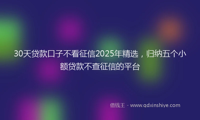 30天贷款口子不看征信2025年精选，归纳五个小额贷款不查征信的平台