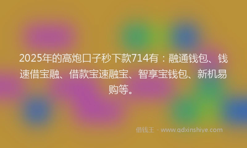 2025年的高炮口子秒下款714有：融通钱包、钱速借宝融、借款宝速融宝、智享宝钱包、新机易购等。