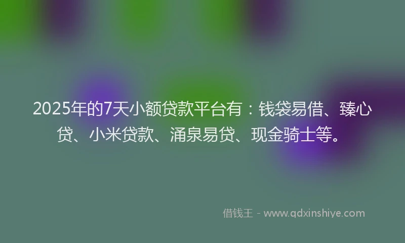 2025年的7天小额贷款平台有：钱袋易借、臻心贷、小米贷款、涌泉易贷、现金骑士等。