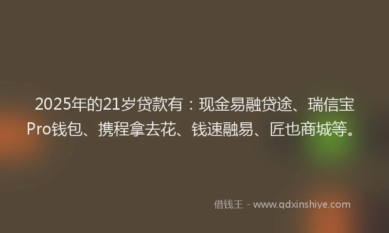 2025年的21岁贷款有：现金易融贷途、瑞信宝Pro钱包、携程拿去花、钱速融易、匠也商城等。