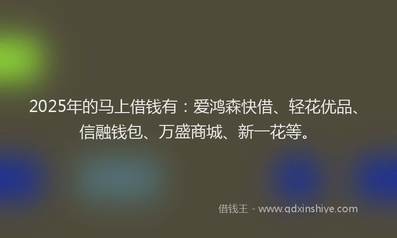 2025年的马上借钱有：爱鸿森快借、轻花优品、信融钱包、万盛商城、新一花等。
