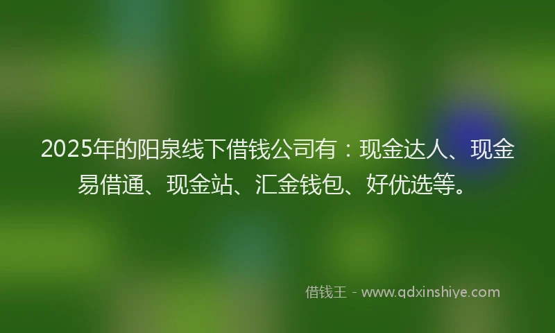 2025年的阳泉线下借钱公司有：现金达人、现金易借通、现金站、汇金钱包、好优选等。