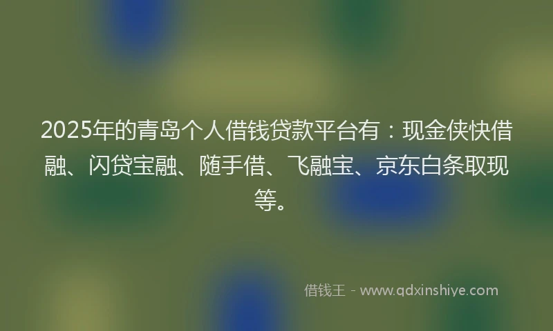 2025年的青岛个人借钱贷款平台有：现金侠快借融、闪贷宝融、随手借、飞融宝、京东白条取现等。