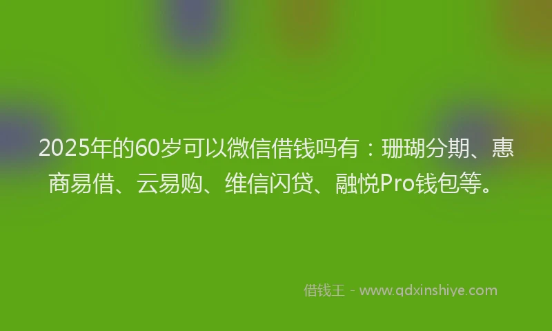 2025年的60岁可以微信借钱吗有：珊瑚分期、惠商易借、云易购、维信闪贷、融悦Pro钱包等。