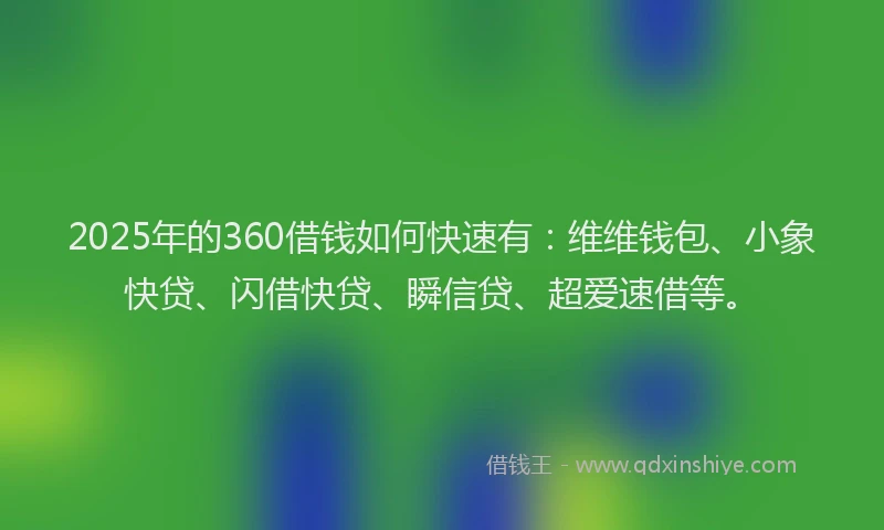 2025年的360借钱如何快速有：维维钱包、小象快贷、闪借快贷、瞬信贷、超爱速借等。