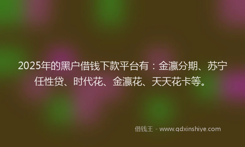 2025年的黑户借钱下款平台有：金瀛分期、苏宁任性贷、时代花、金瀛花、天天花卡等。