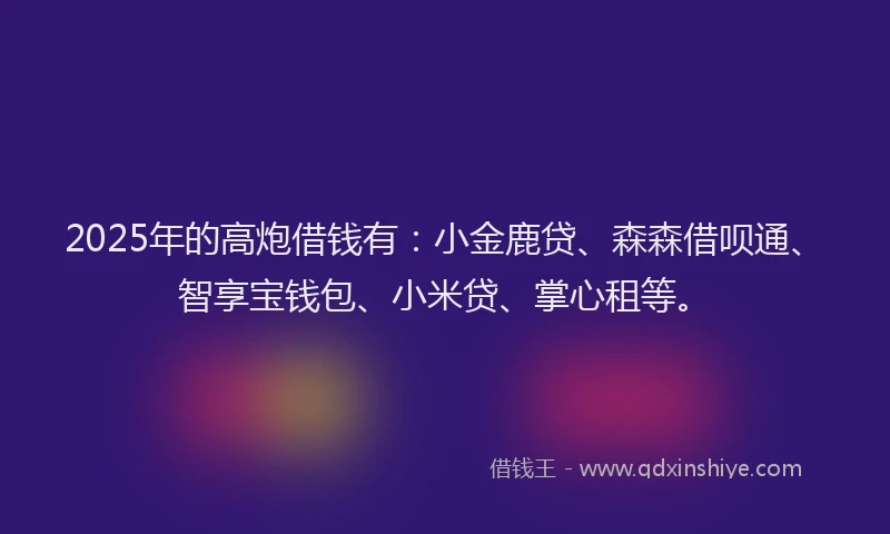 2025年的高炮借钱有:小金鹿贷、森森借呗通、智享宝钱包、小米贷、掌心租等。