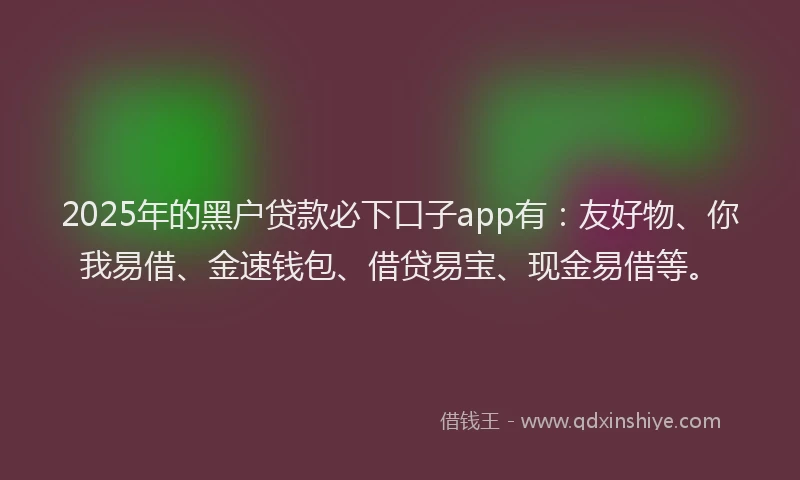 2025年的黑户贷款必下口子app有：友好物、你我易借、金速钱包、借贷易宝、现金易借等。