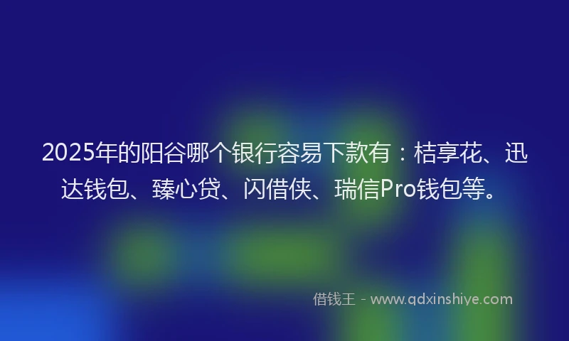 2025年的阳谷哪个银行容易下款有：桔享花、迅达钱包、臻心贷、闪借侠、瑞信Pro钱包等。
